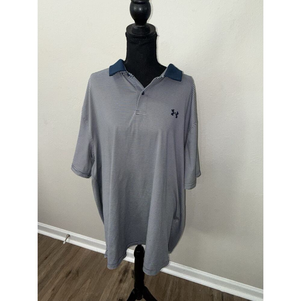Under Armour Performance Polo Shirt Men's 4XL Blue White Striped HeatGear Loose